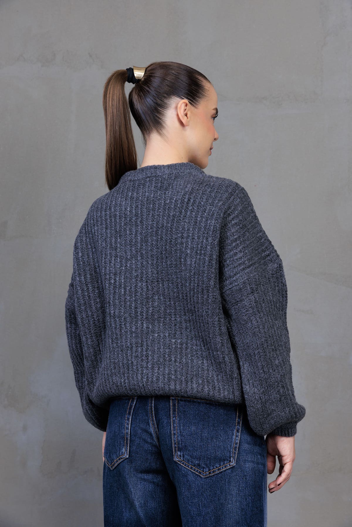 Antrasit Oversize Triko Kazak