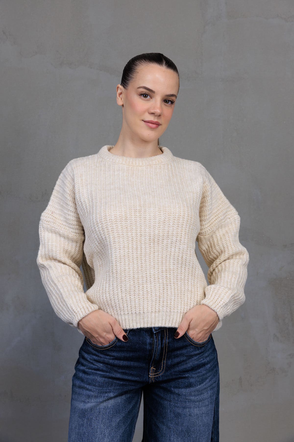 Bej Oversize Triko Kazak