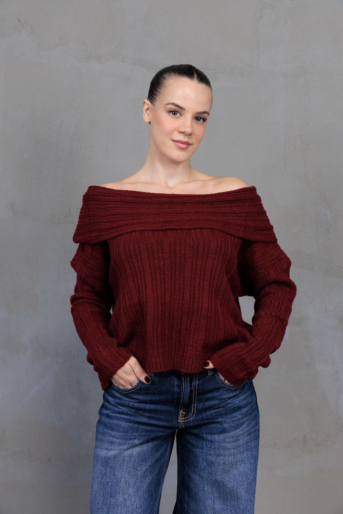 Bordo Kayık Yaka Triko