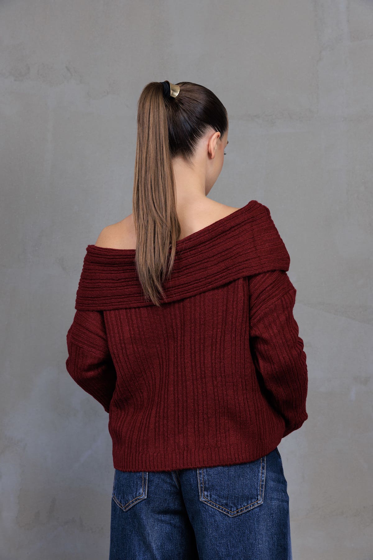 Bordo Kayık Yaka Triko