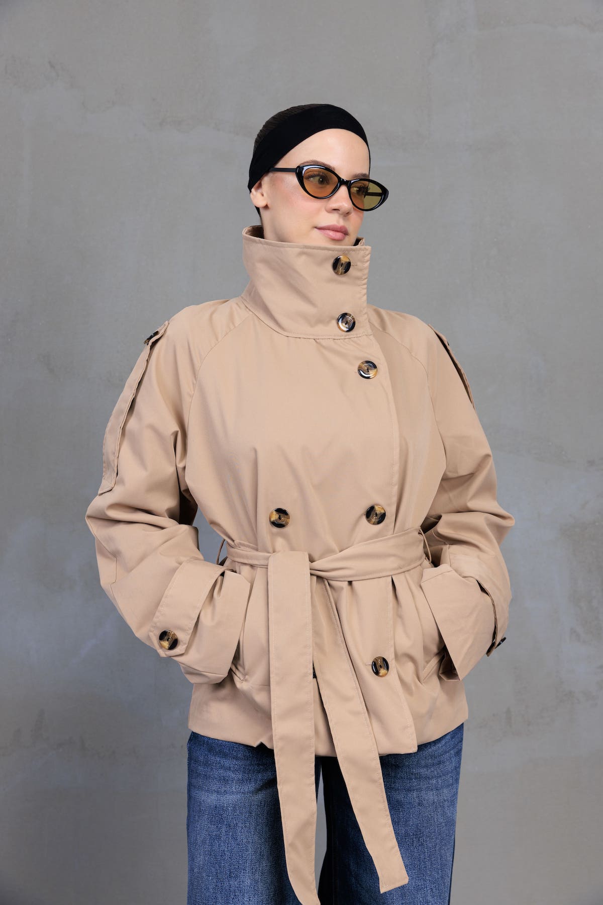 Bej Kısa Trençkot