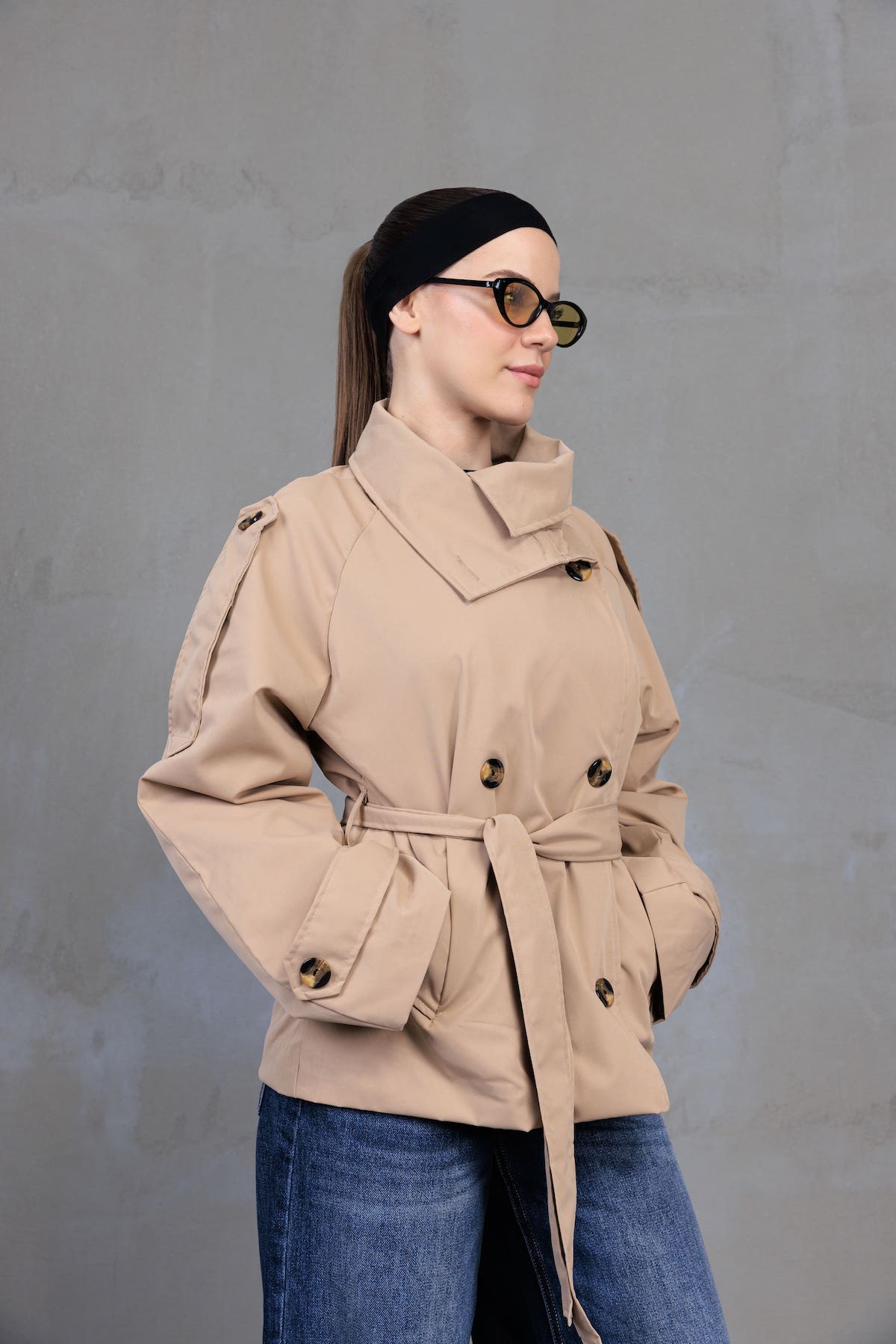 Bej Kısa Trençkot